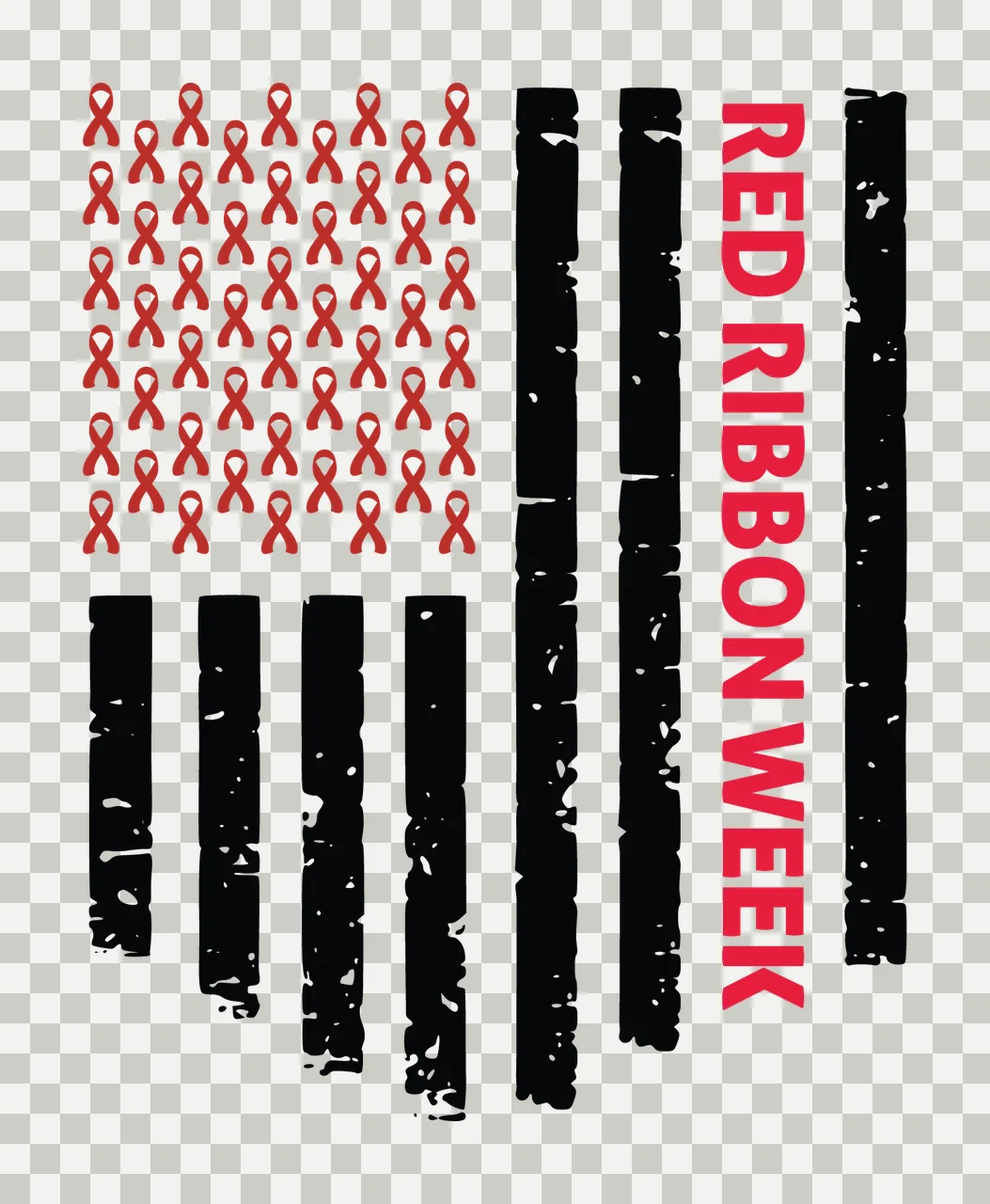 Red Ribbon Week Flag Emblem waving ribbons stripes distressed transparency and detail preview thumbnail