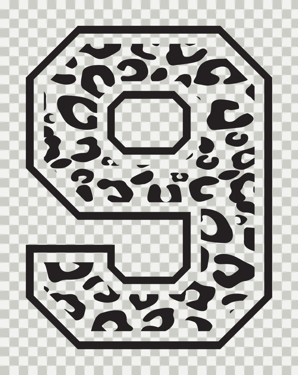 Black Varsity Half Font Leopard Character 26 print animal cheetah transparency and detail preview thumbnail