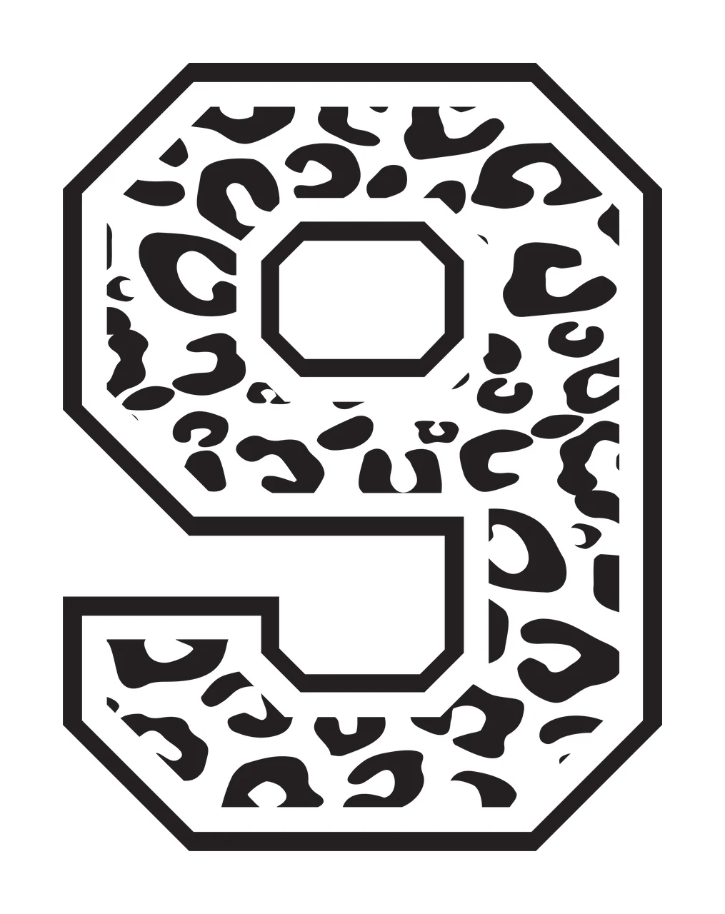 Black Varsity Half Font Leopard Character 26 print animal cheetah