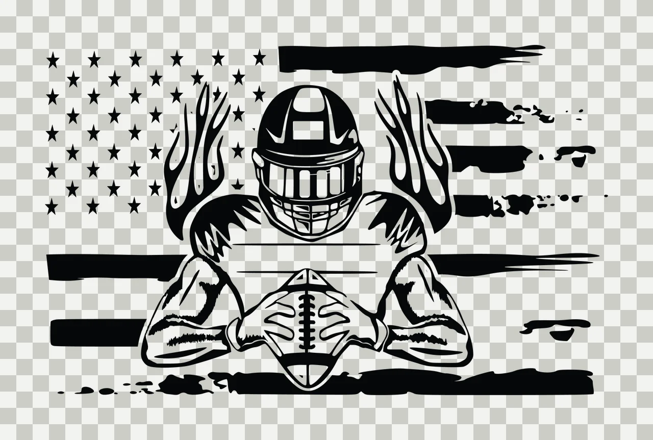 Flag American Athlete Holding Ball helmet flames black sports transparency and detail preview thumbnail