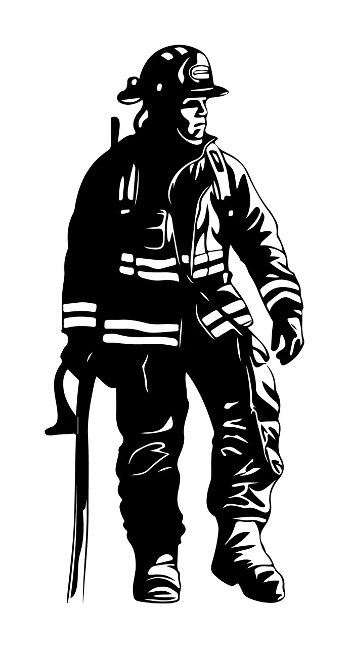Firefighter In Uniform Standing Illustration helmet protective