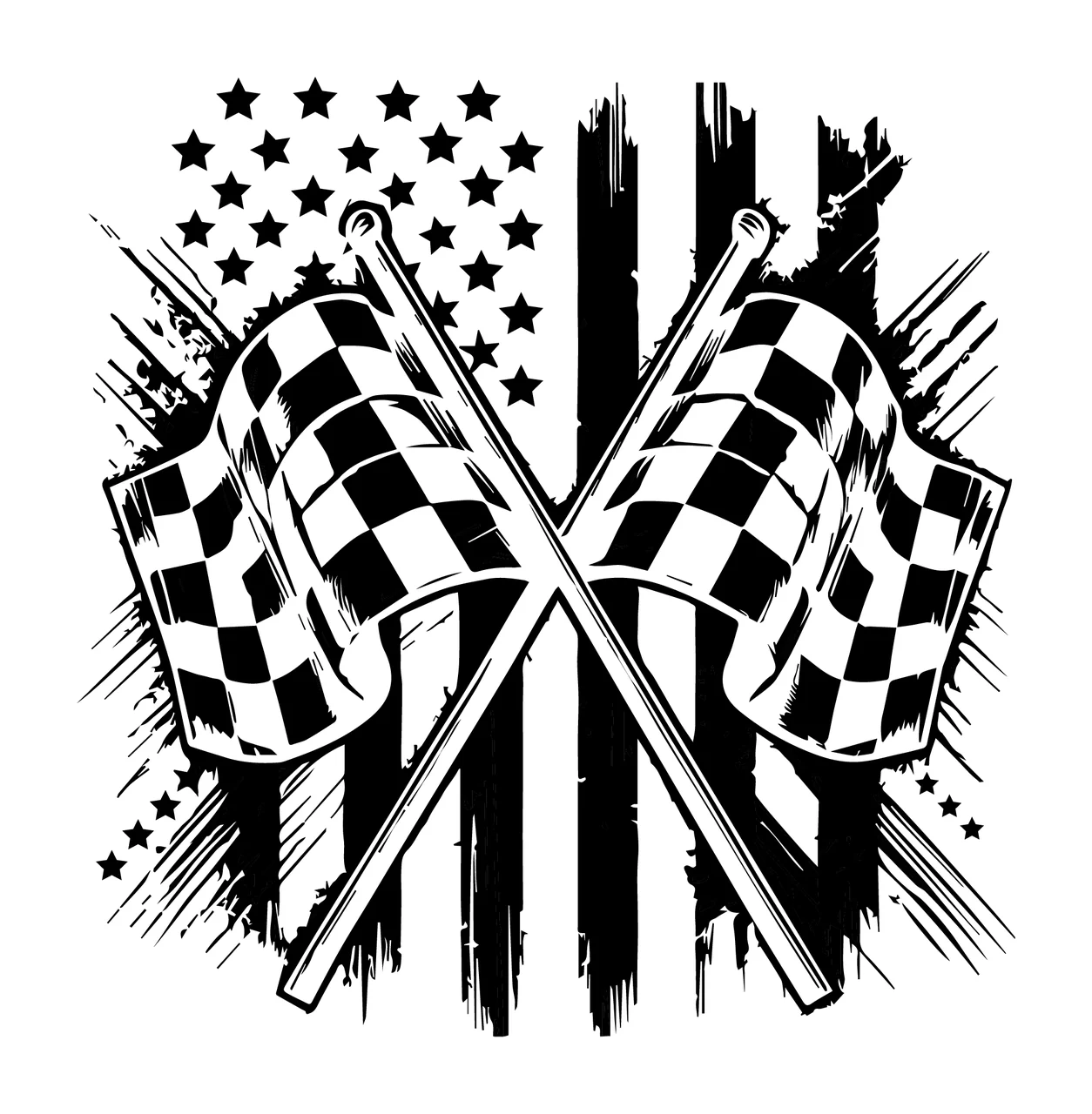 Chequered Flags Over Star And Stripe crossed checkered stars
