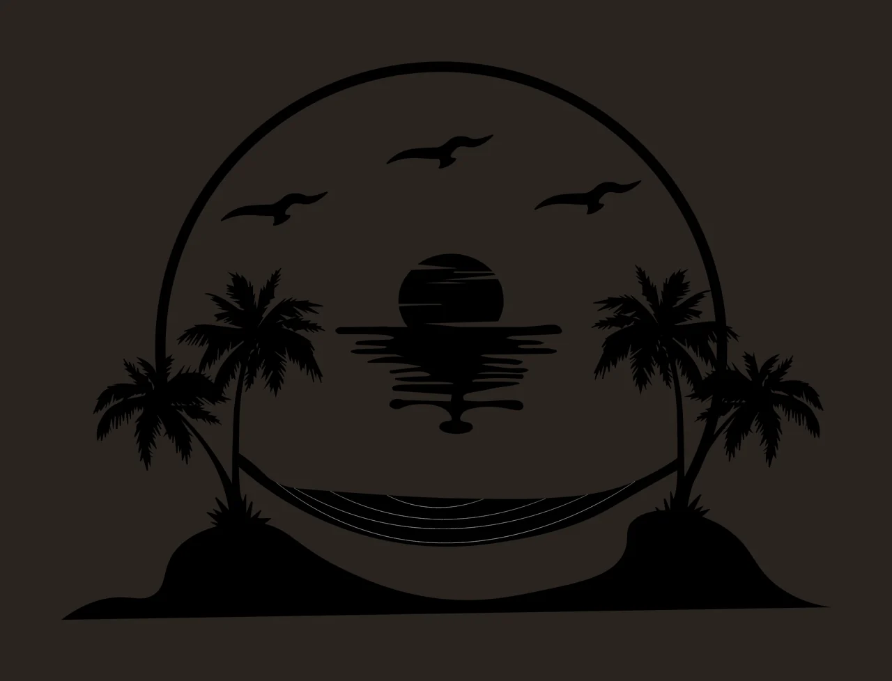 Palm Tree Sunset Beach Scene With Trees calm sun hammock birds contrast preview thumbnail