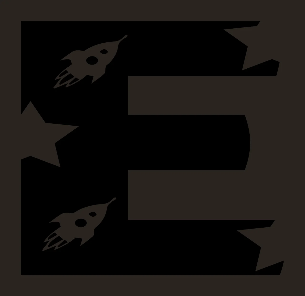 Space E Letter With Rocket Ship And Stars contrast preview thumbnail