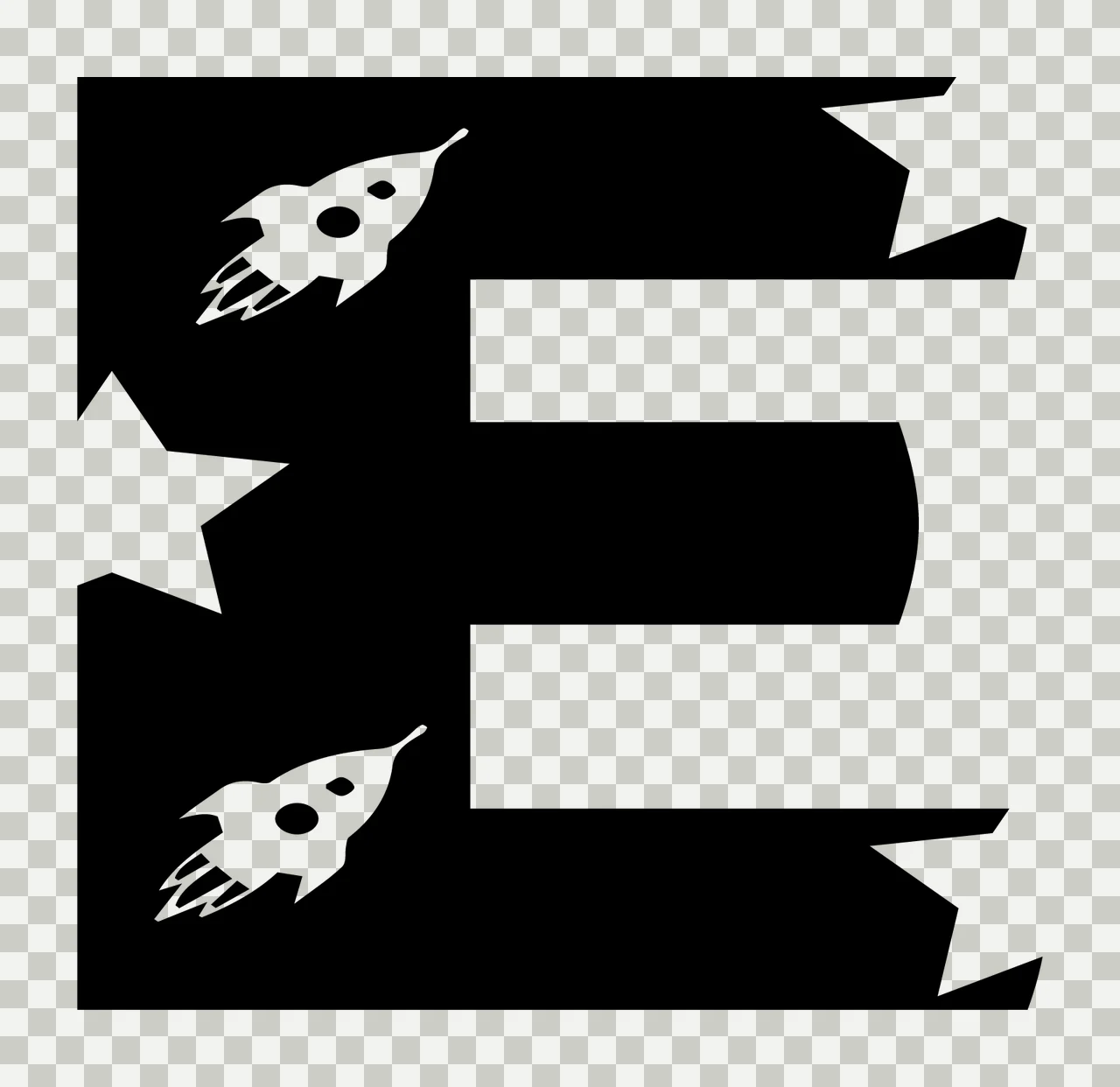 Space E Letter With Rocket Ship And Stars transparency and detail preview thumbnail
