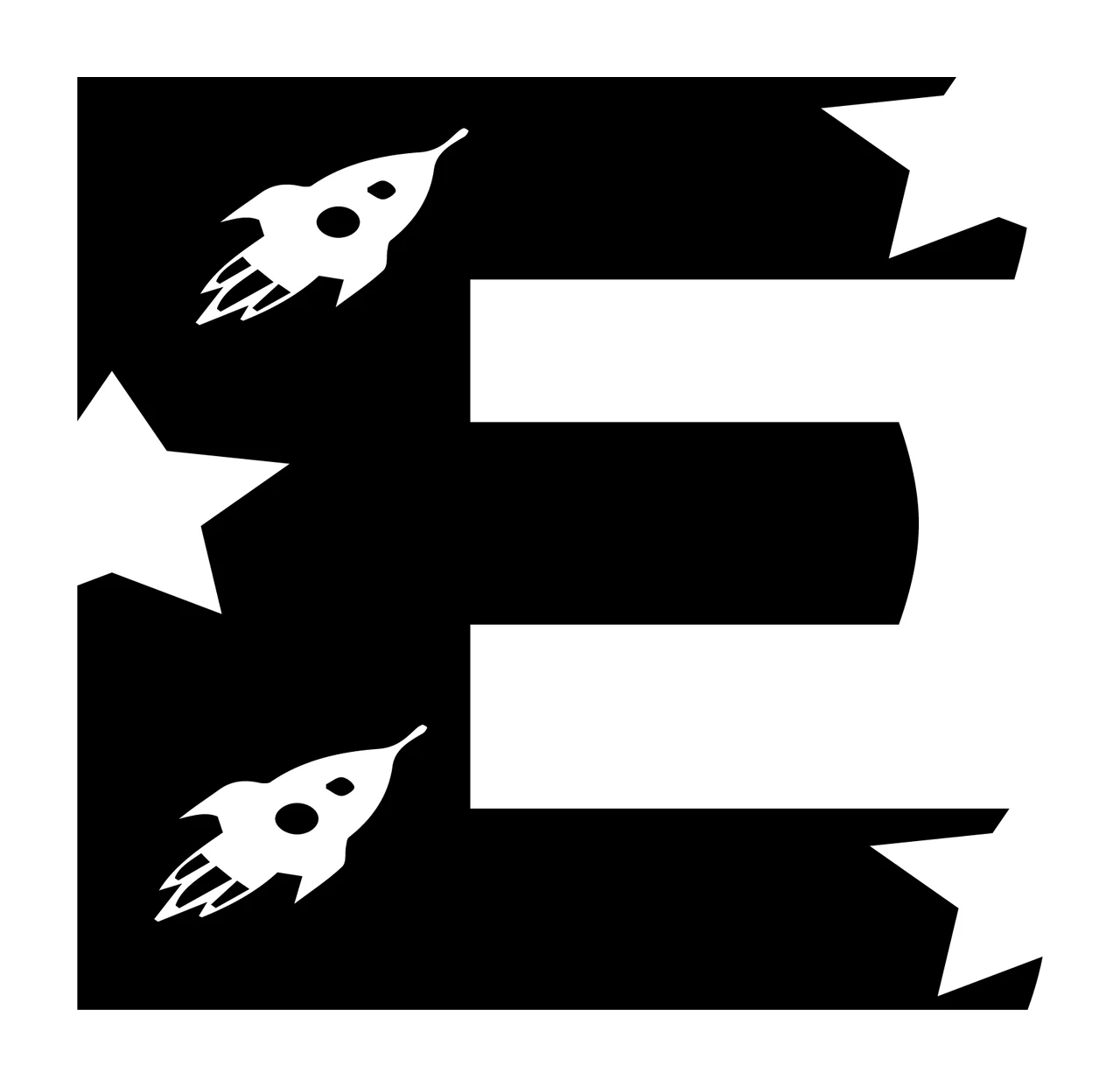 Space E Letter With Rocket Ship And Stars