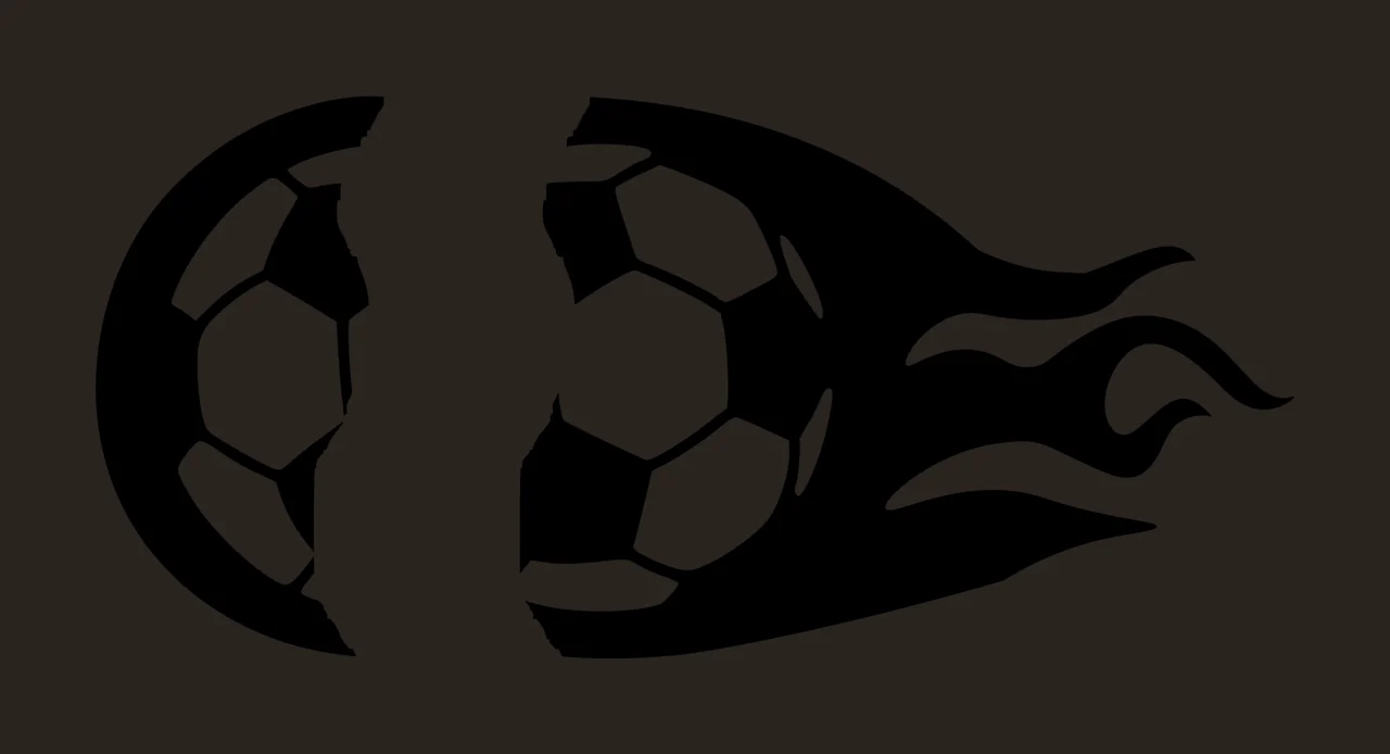 Soccer Split Ball With Flame Silhouette moving fire black sport contrast preview thumbnail