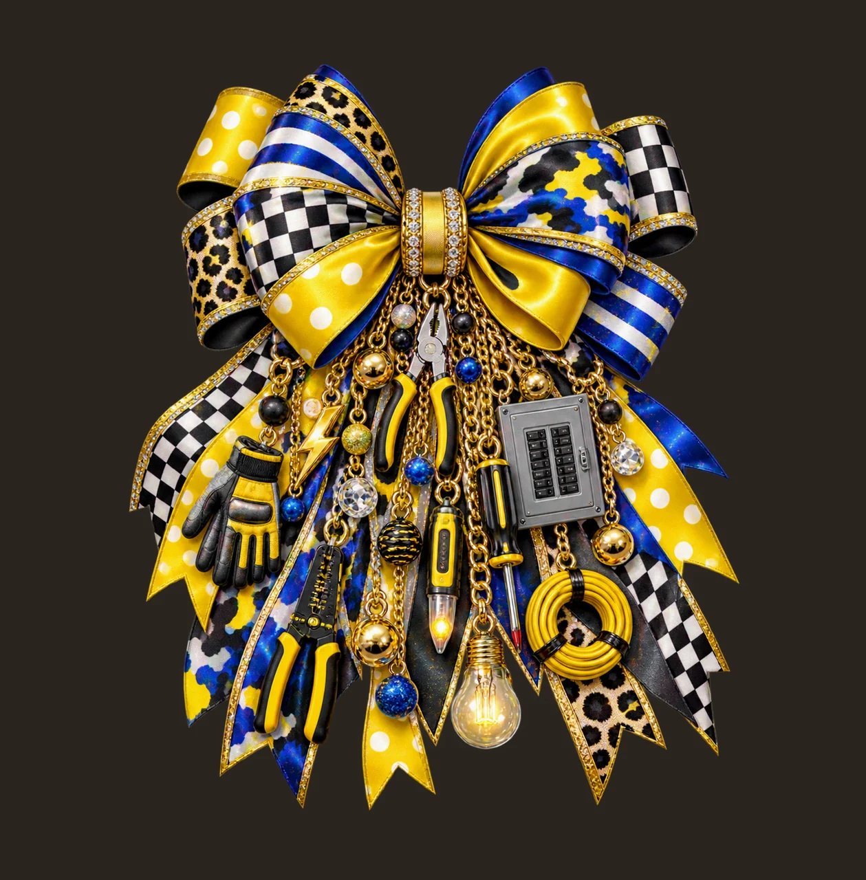 Electrician Bow Charm PNG, Themed Gold Chain Charms, Coquette Ribbon Sublimation Design, Transparent Digital Download contrast preview thumbnail