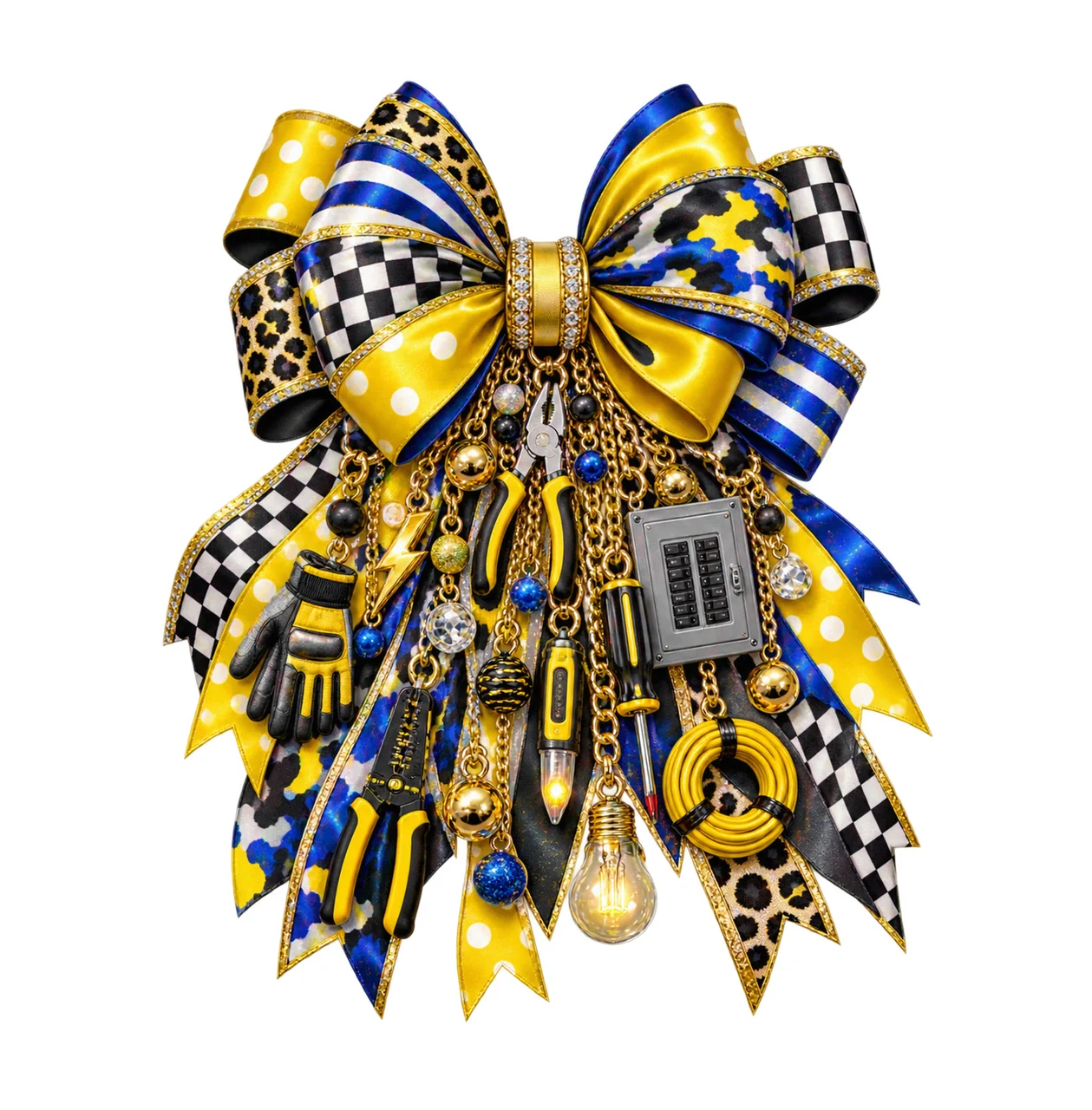 Electrician Bow Charm PNG, Themed Gold Chain Charms, Coquette Ribbon Sublimation Design, Transparent Digital Download