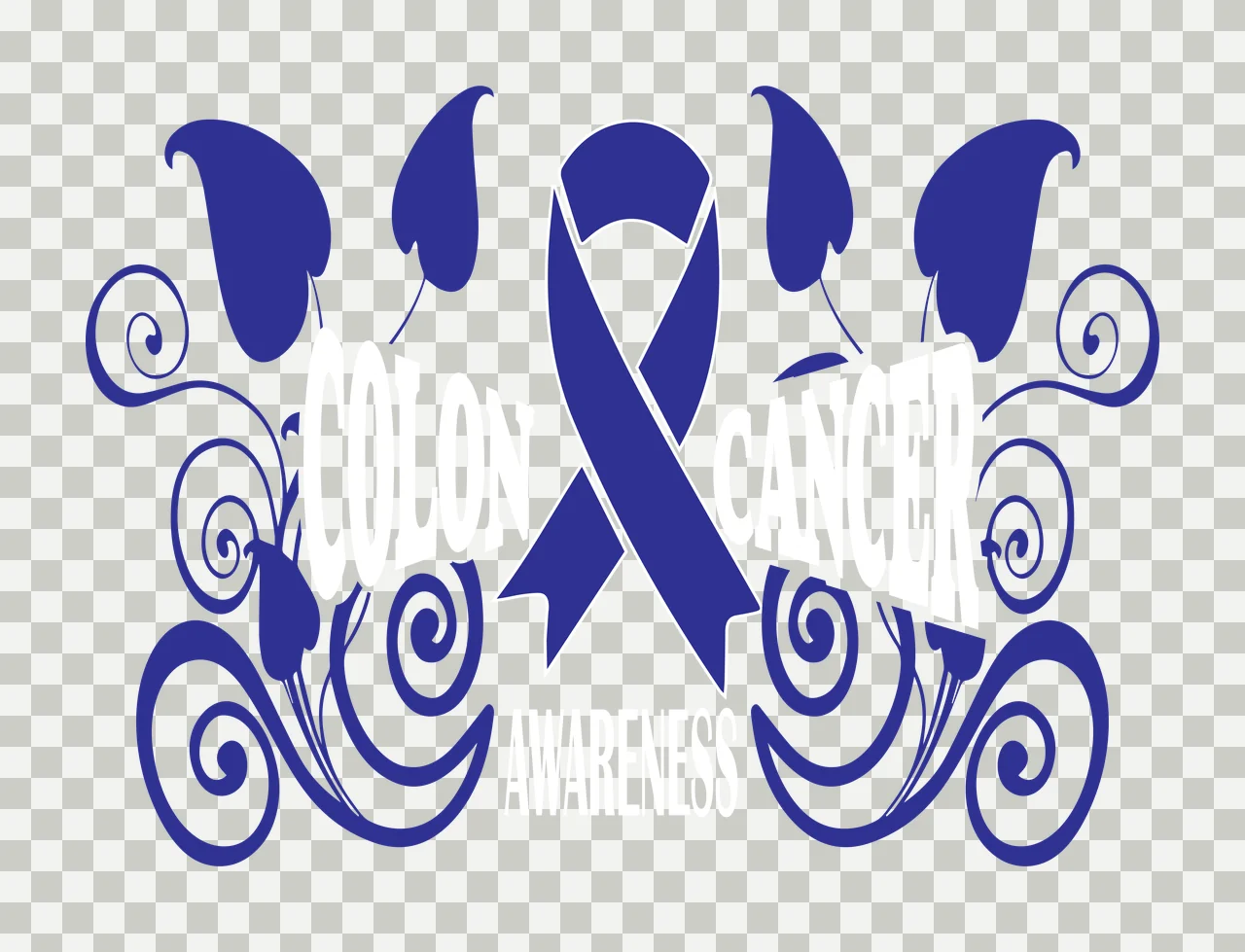 Colon Cancer Awareness Ribbon Design swirls leaves black white transparency and detail preview thumbnail