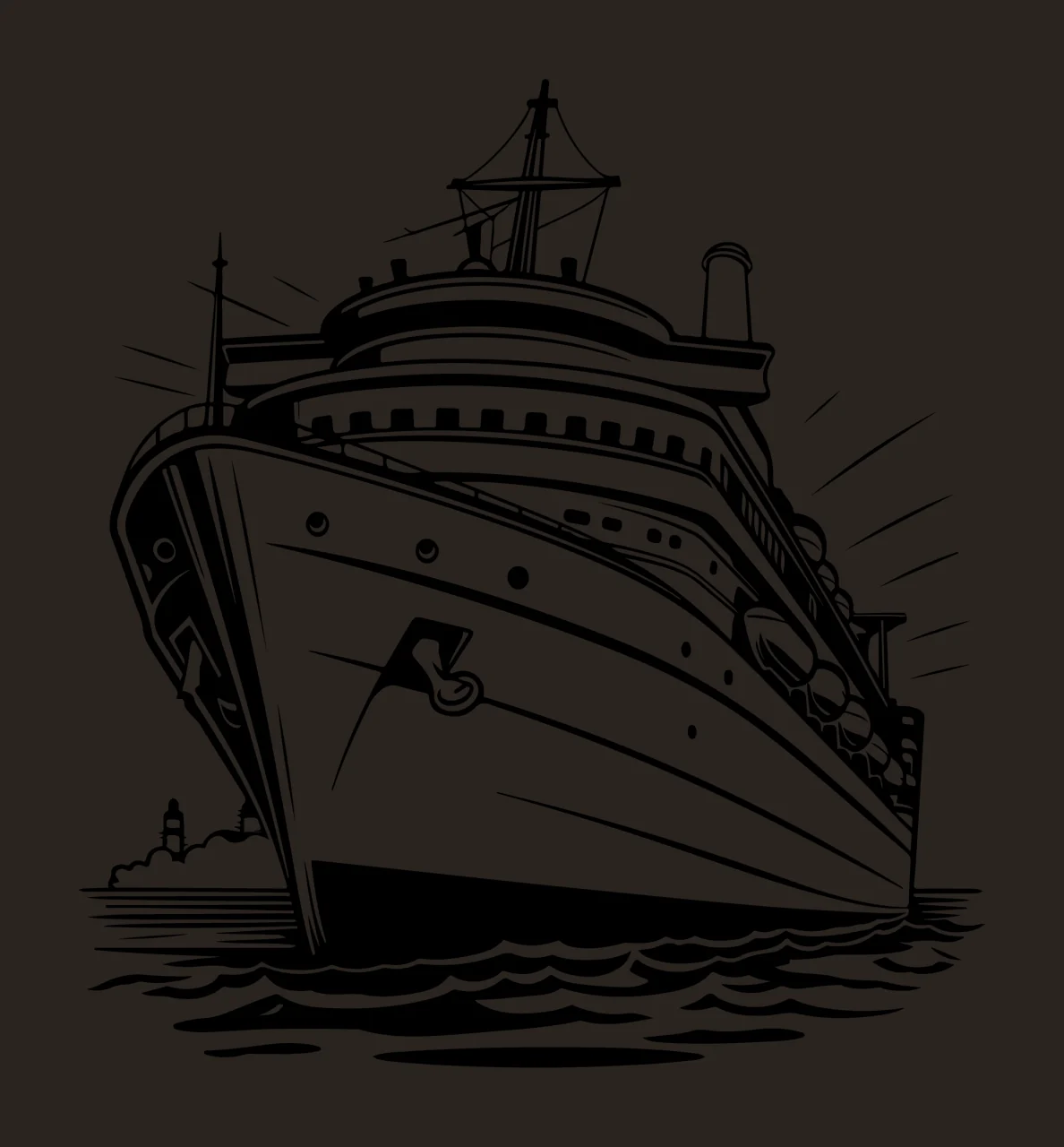 Cruise Ship Sailing On Waves Illustration sail black and white line contrast preview thumbnail