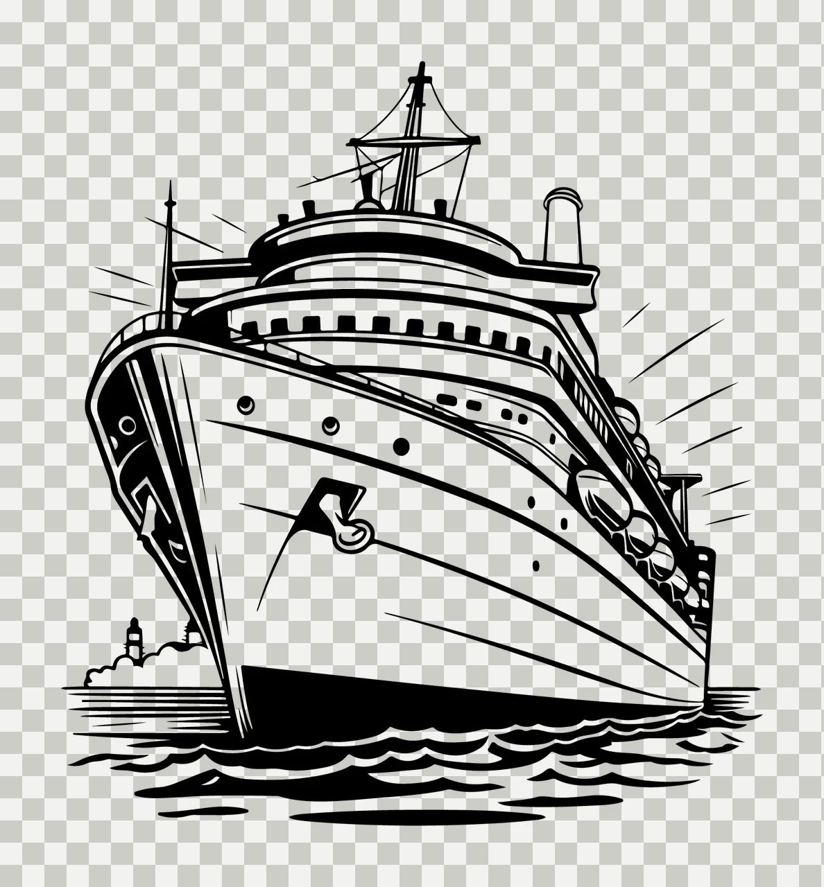 Cruise Ship Sailing On Waves Illustration sail black and white line transparency and detail preview thumbnail