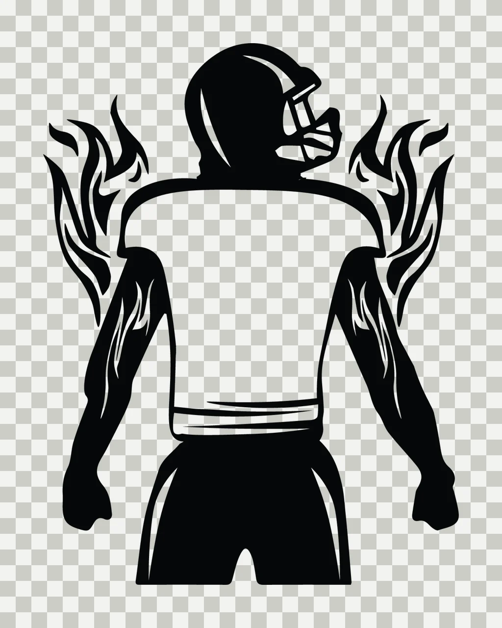 Football Player Silhouette With Fiery Flames standing helmet transparency and detail preview thumbnail
