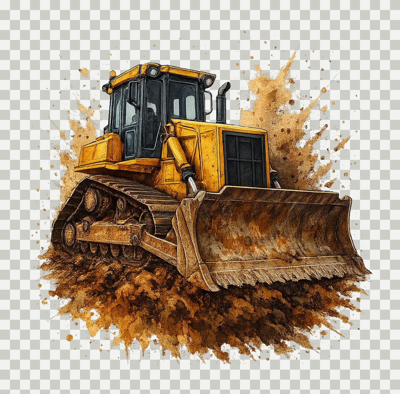 Bulldozer watercolor paint splash Construction Artwork transparency and detail preview thumbnail