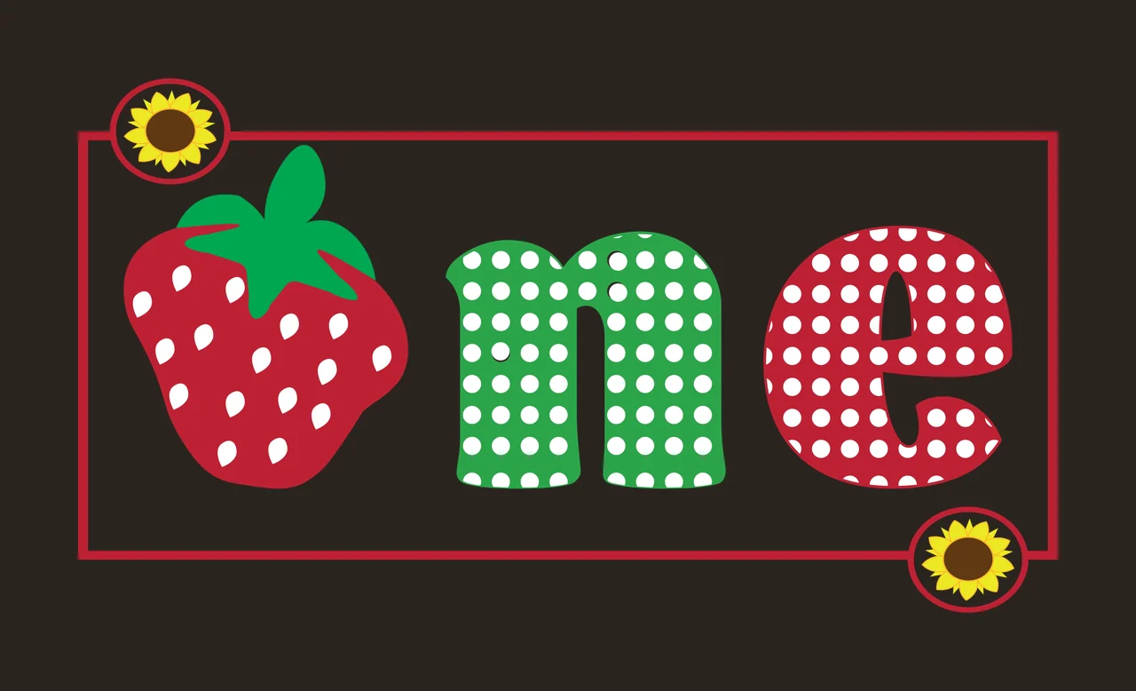 One Typography Design with strawberry, polka dots, sunflowers and rectangular border in red, green and white contrast preview thumbnail