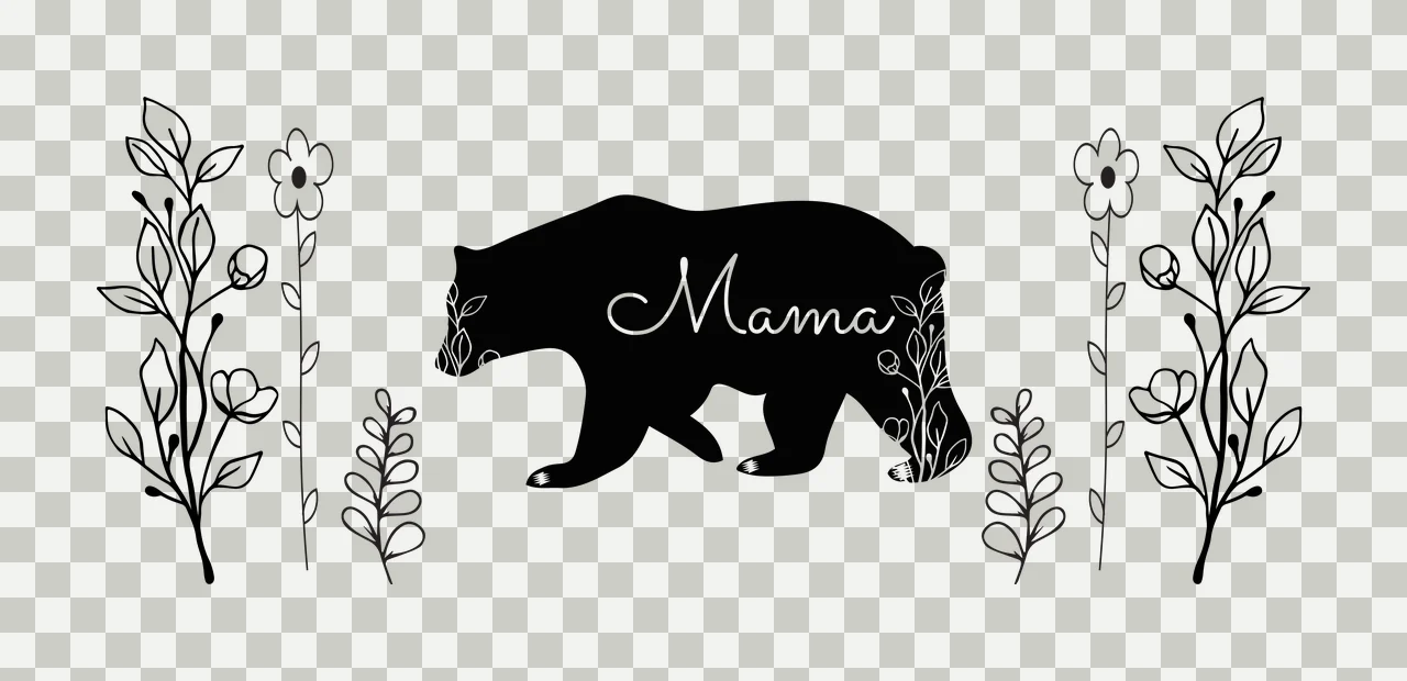 Can Glass Wrap Mama Bear Silhouette With Floral walking flowers transparency and detail preview thumbnail