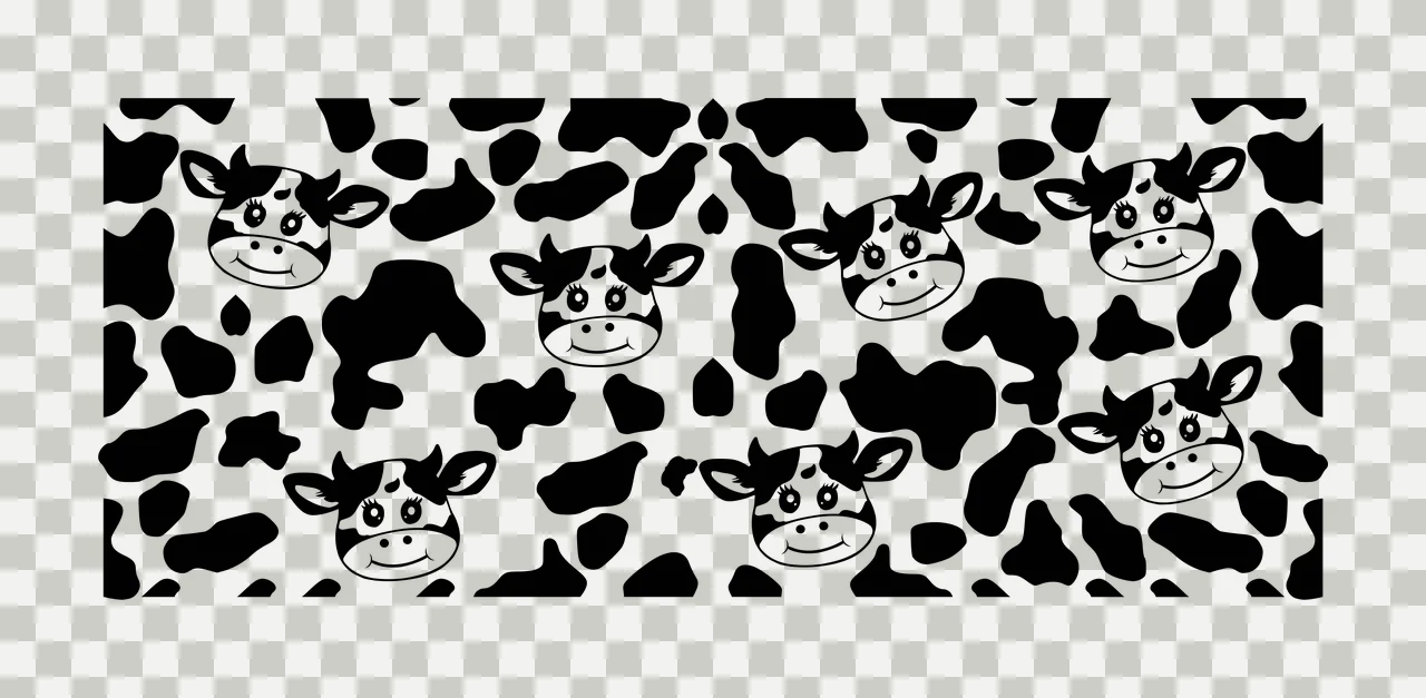Cow Can Glass Wrap Heads And Spots Pattern head cartoon black transparency and detail preview thumbnail