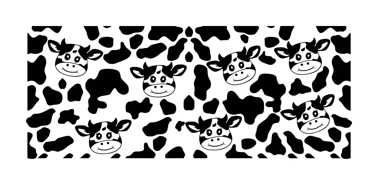 Cow Can Glass Wrap Heads And Spots Pattern head cartoon black