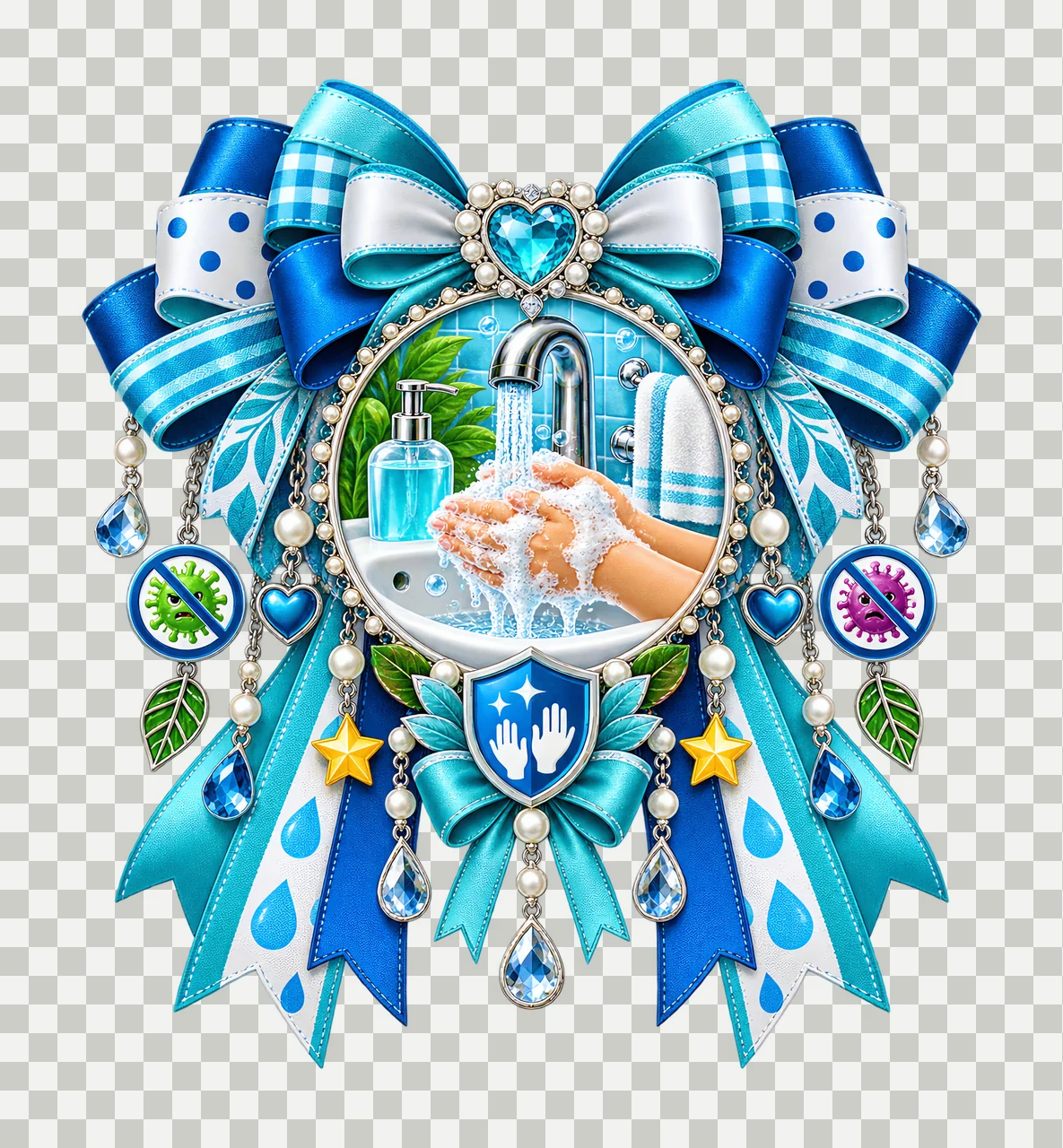 Handwashing Awareness PNG, Faucet and Soap Coquette Bow, No Text Sublimation Clipart, Transparent Digital Download transparency and detail preview thumbnail