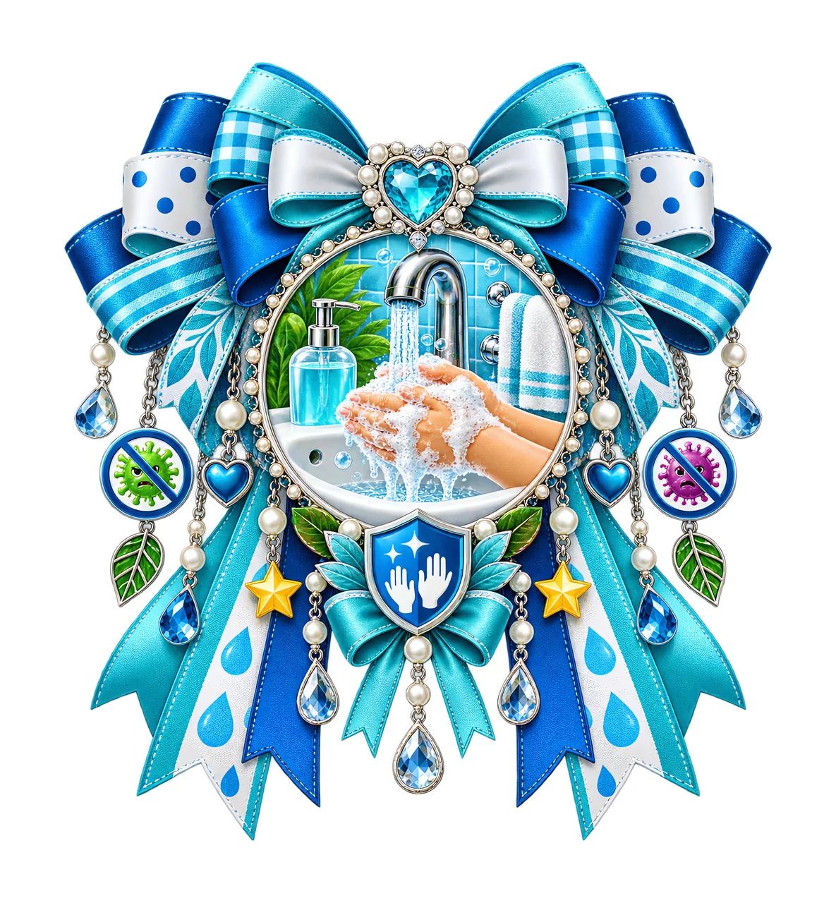 Handwashing Awareness PNG, Faucet and Soap Coquette Bow, No Text Sublimation Clipart, Transparent Digital Download