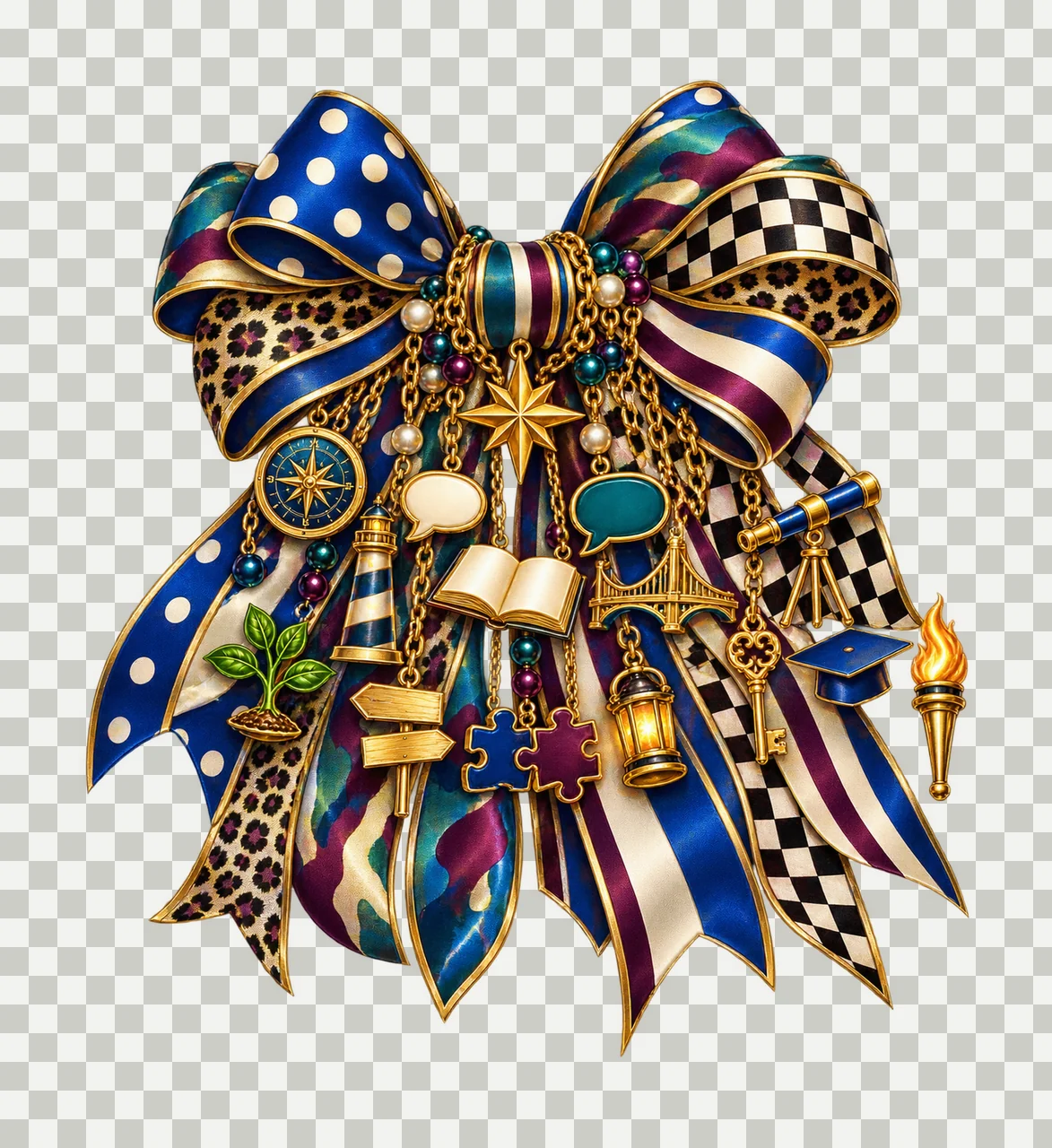 Mentor Bow Charm PNG, Compass Lighthouse Book Bridge and Guiding Star Charms, Mentoring Sublimation Design, Transparent Download transparency and detail preview thumbnail