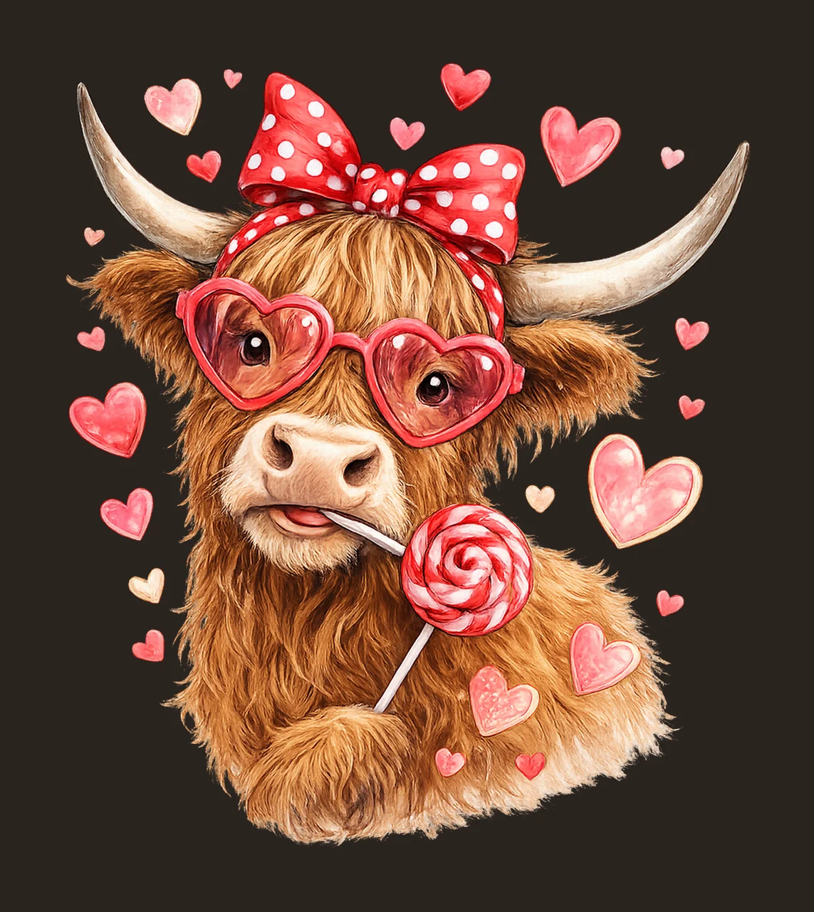 Funny Valentine Highland Cow Howdy Love XOXO Valentine Heart contrast preview thumbnail