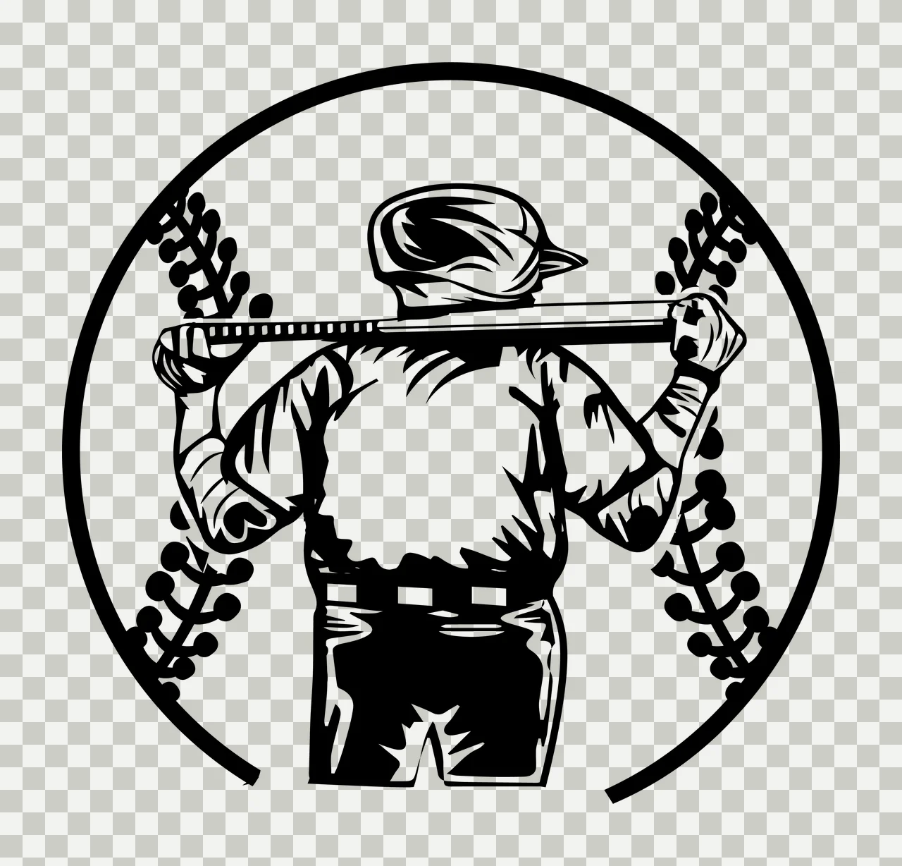 Baseball Player With Bat Graphic holding laces black white transparency and detail preview thumbnail