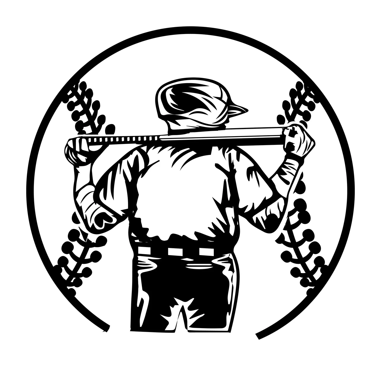 Baseball Player With Bat Graphic holding laces black white