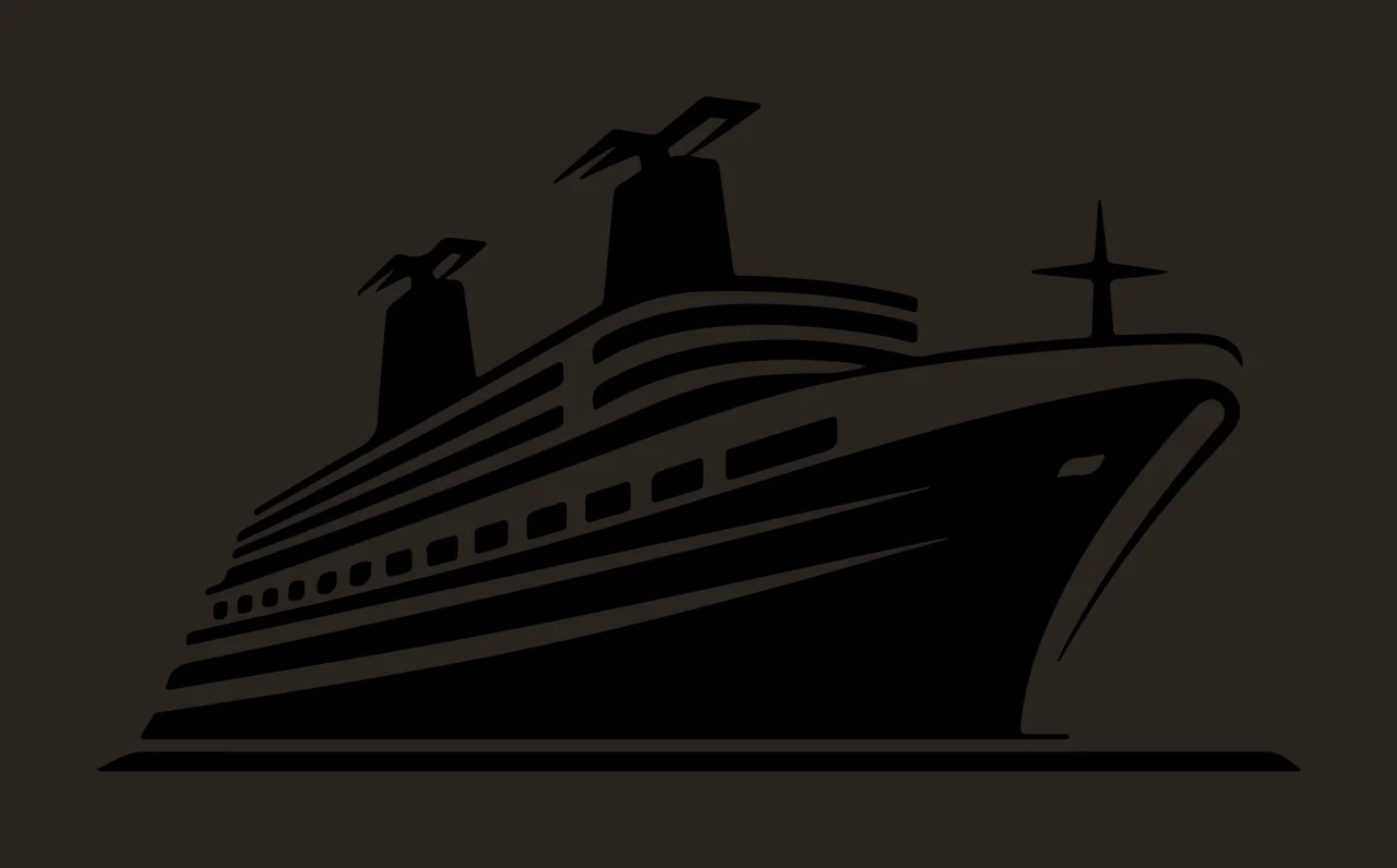 Cruise Ship Graphic In Black smokestacks antenna icon white contrast preview thumbnail