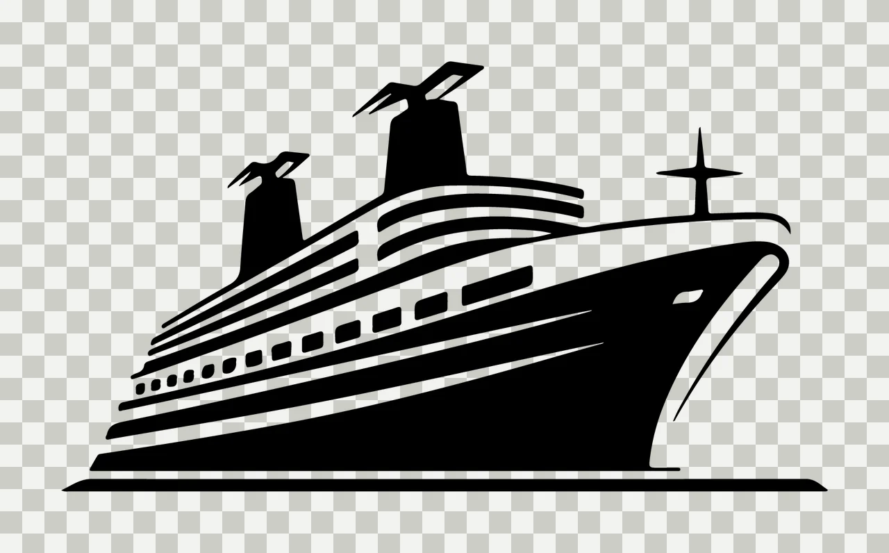 Cruise Ship Graphic In Black smokestacks antenna icon white transparency and detail preview thumbnail