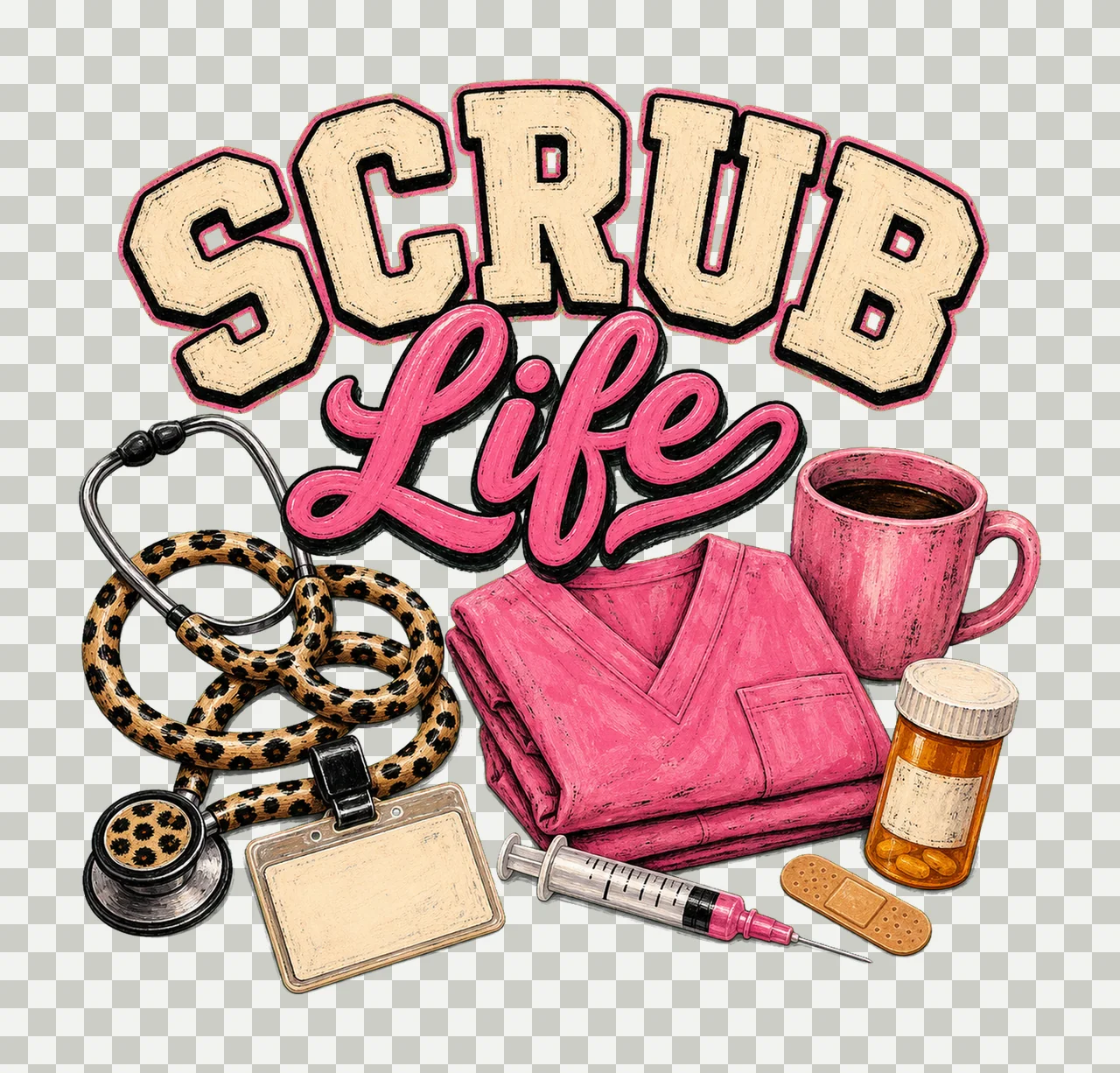 Scrub Life Leopard Nurse Shirt Design Variation A transparency and detail preview thumbnail