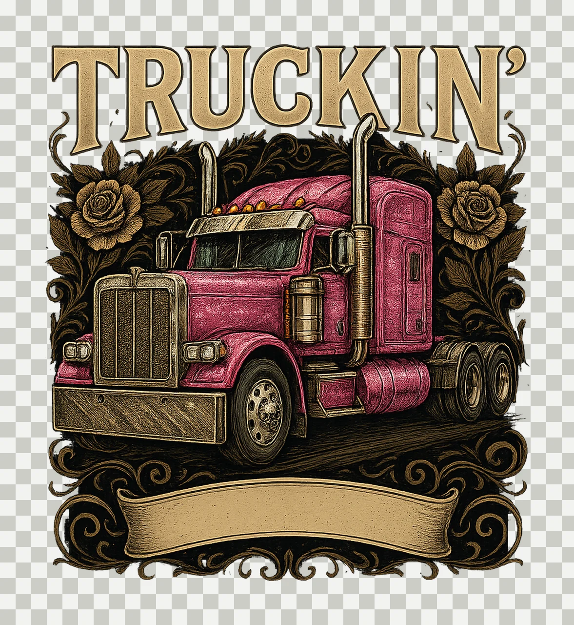 Faux Rhinestone Trucker Semi Pink Digital Design Sublimation transparency and detail preview thumbnail