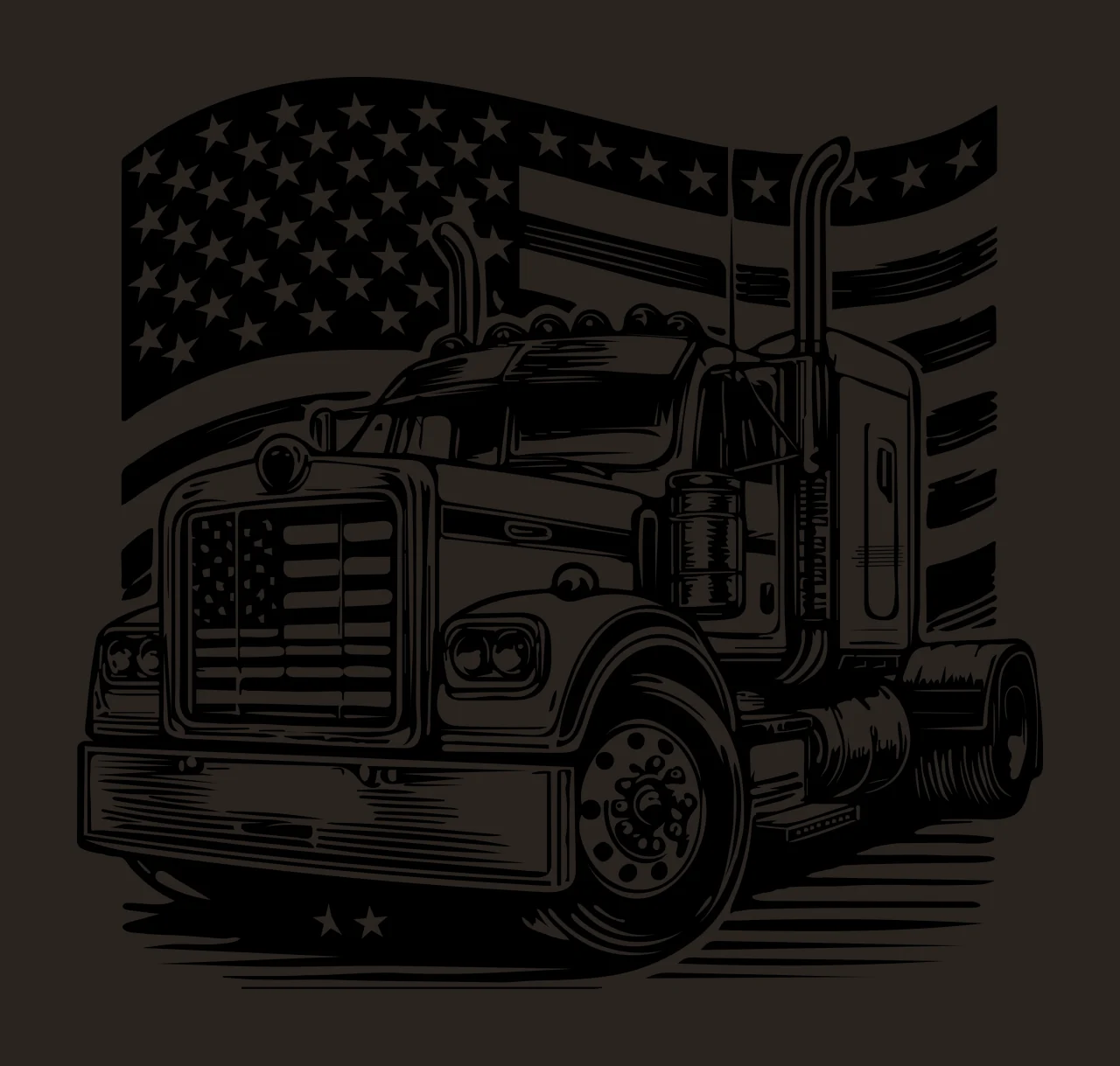 Semi Truck Flag Front View park grille headlights smokestacks contrast preview thumbnail