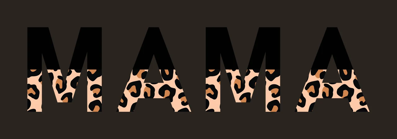 MAMA Typography Design with bold typography, leopard print pattern, black top half and tan bottom half in brown contrast preview thumbnail