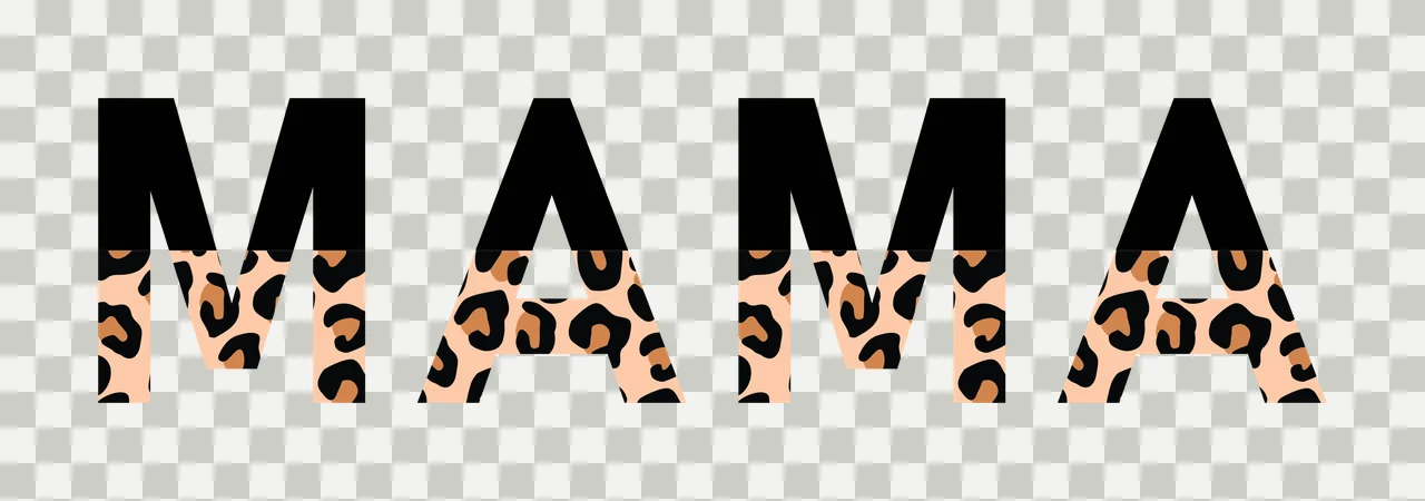MAMA Typography Design with bold typography, leopard print pattern, black top half and tan bottom half in brown transparency and detail preview thumbnail