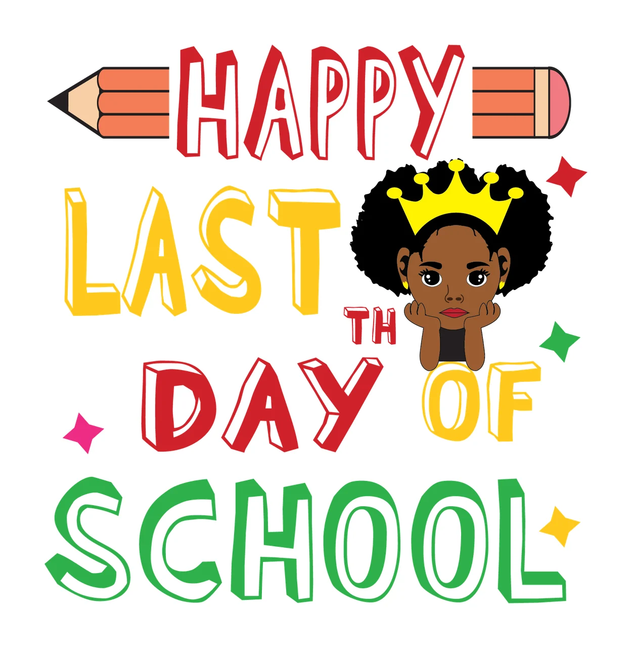 Last Of School Text displayed stars broccoli icon typography