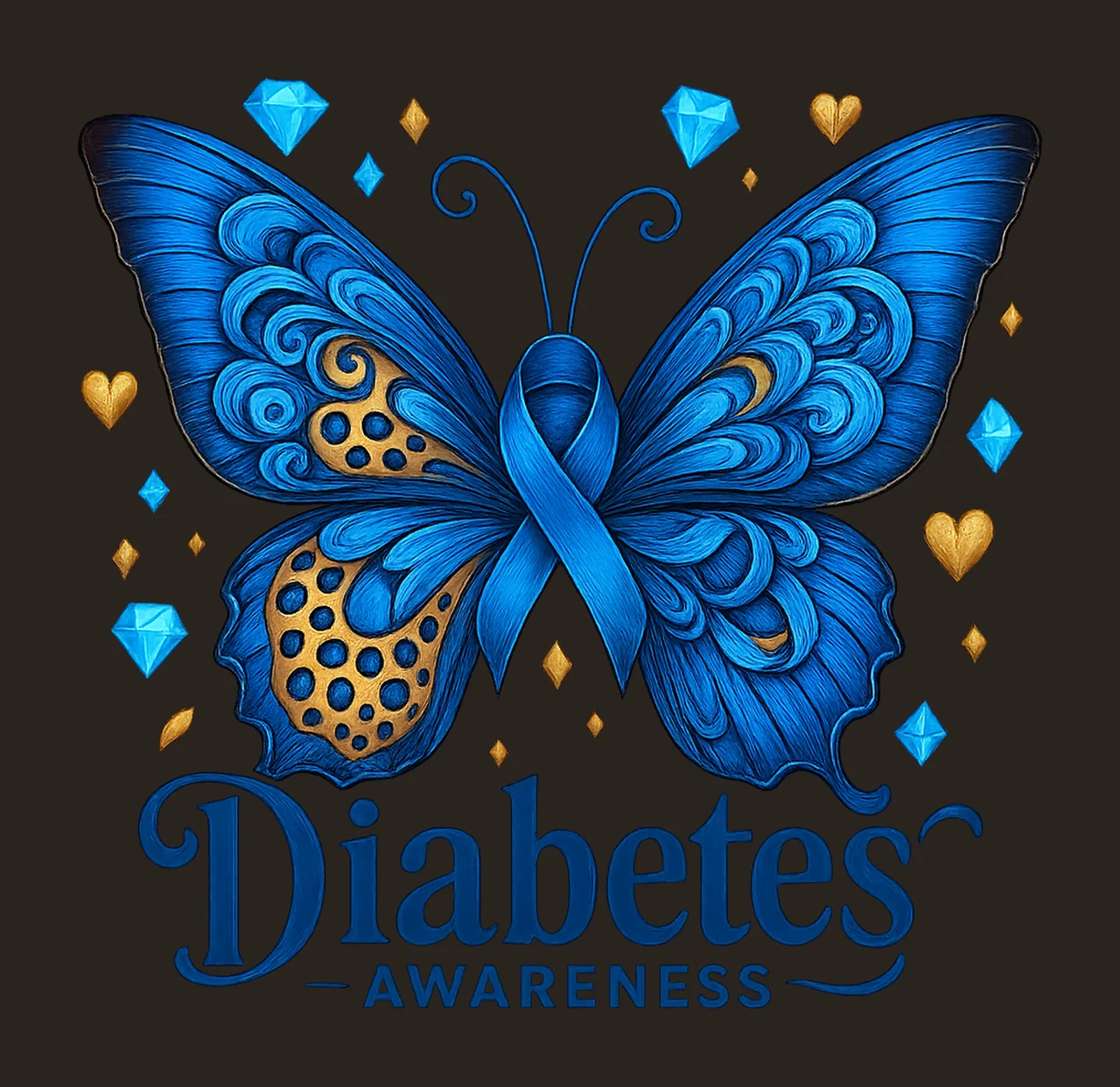 Diabetes Awareness butterflyes Type Diabetes Blue Ribbon contrast preview thumbnail