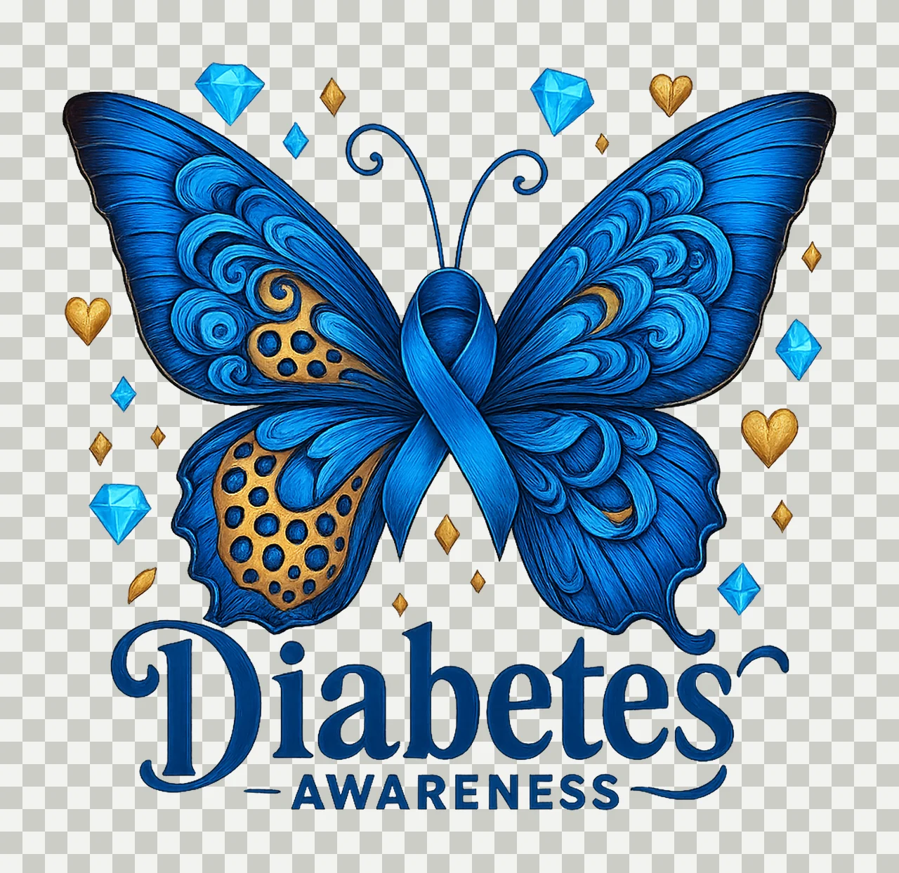 Diabetes Awareness butterflyes Type Diabetes Blue Ribbon transparency and detail preview thumbnail