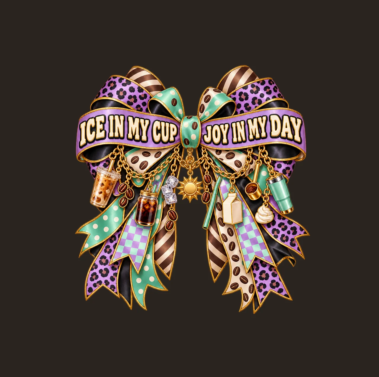 Ice In My Cup Joy In My Day Bow Charm PNG, Iced Coffee Quote Clipart, Transparent Sublimation Digital Download contrast preview thumbnail