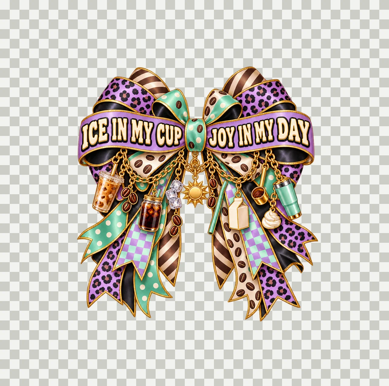 Ice In My Cup Joy In My Day Bow Charm PNG, Iced Coffee Quote Clipart, Transparent Sublimation Digital Download transparency and detail preview thumbnail