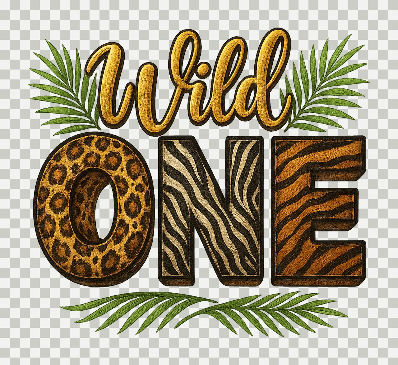 Wild One Safari Patterns Birthday Sublimation Design First transparency and detail preview thumbnail