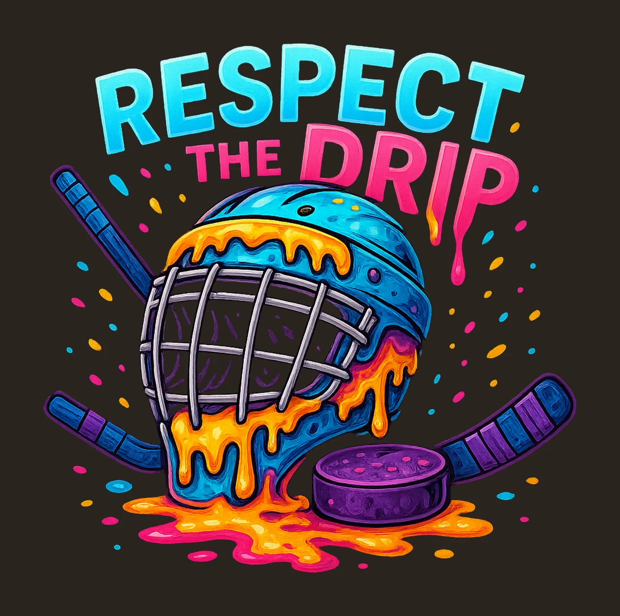 Respect The Drip Hockey Colorful Ice Cream Helmet Design contrast preview thumbnail