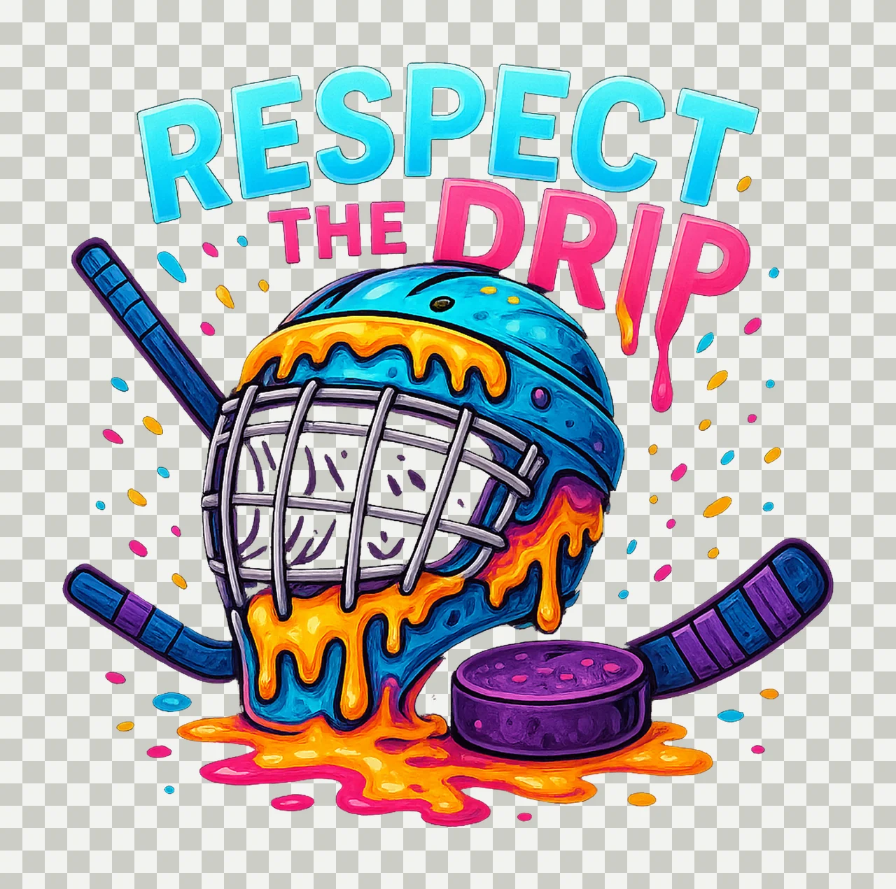 Respect The Drip Hockey Colorful Ice Cream Helmet Design transparency and detail preview thumbnail