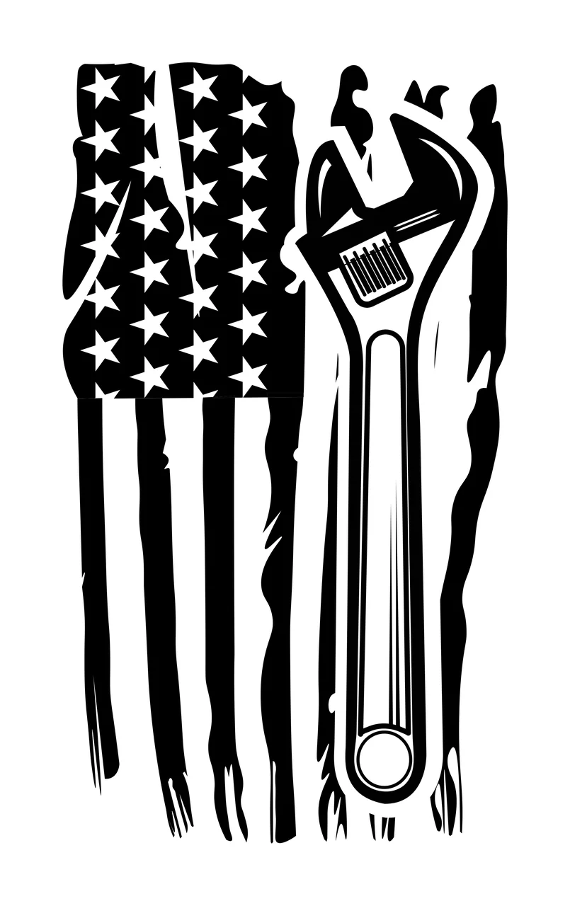 Adjustable Wrench Beside Vertical Distressed Flag parallel