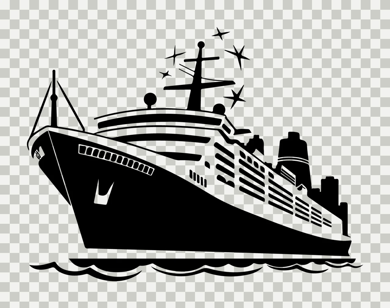Cruise Ship Vessel Silhouette sailing water stars antenna black transparency and detail preview thumbnail