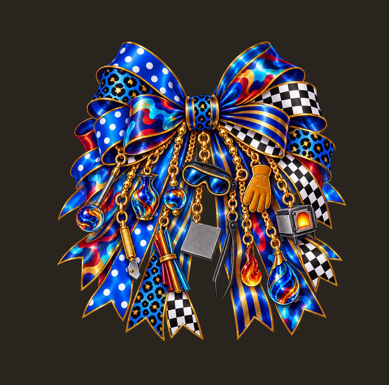 Glass Artist Bow Charm PNG, Gold Chain Charms, Transparent Sublimation Design, Digital Download contrast preview thumbnail