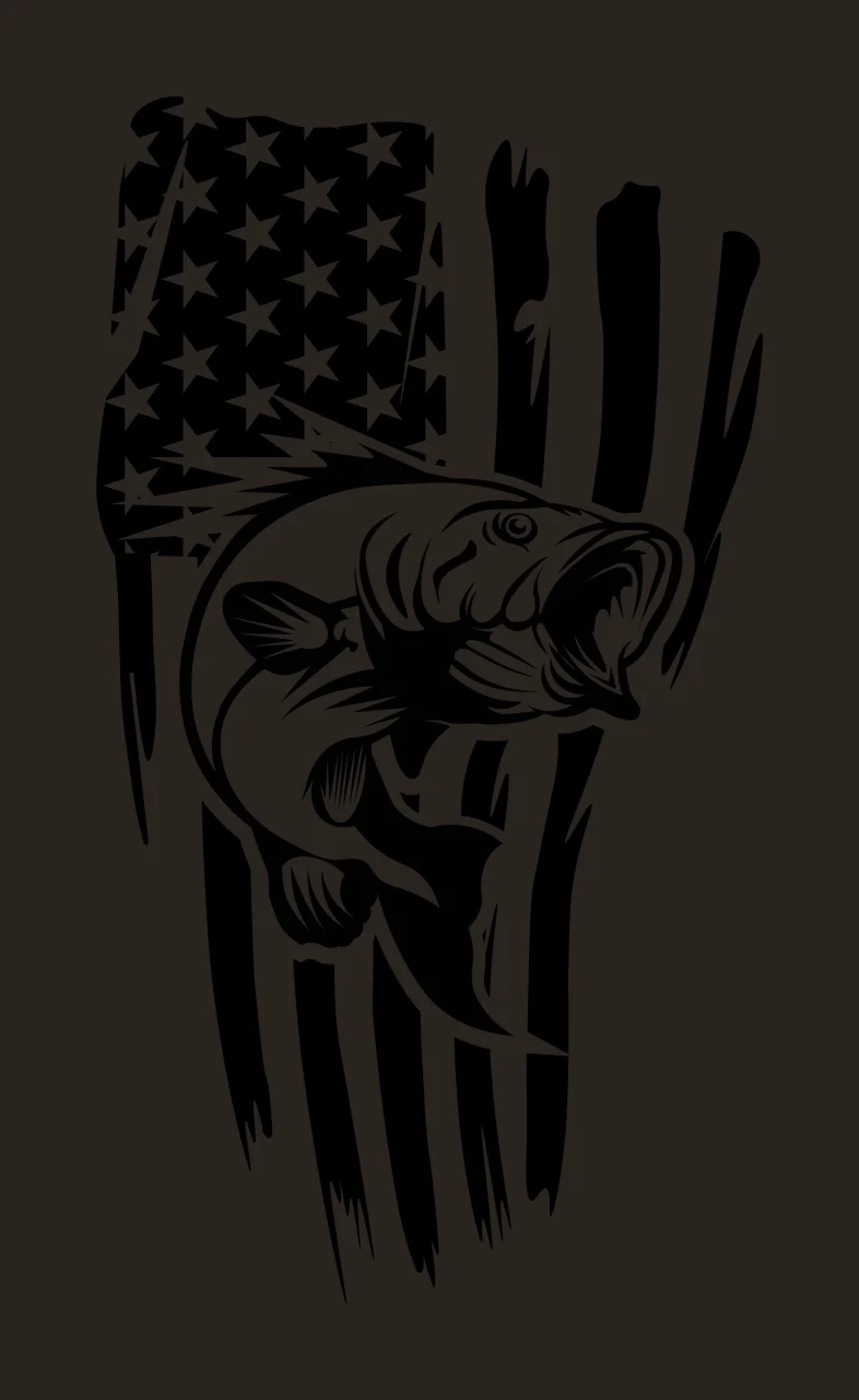 Bass Fish Jumping Over Flag Graphic stars stripes black white contrast preview thumbnail