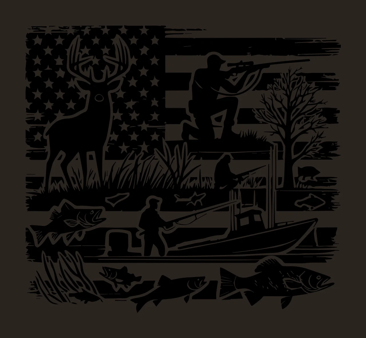 Hunting Outdoor Activities On American Flag Silhouette recreation contrast preview thumbnail