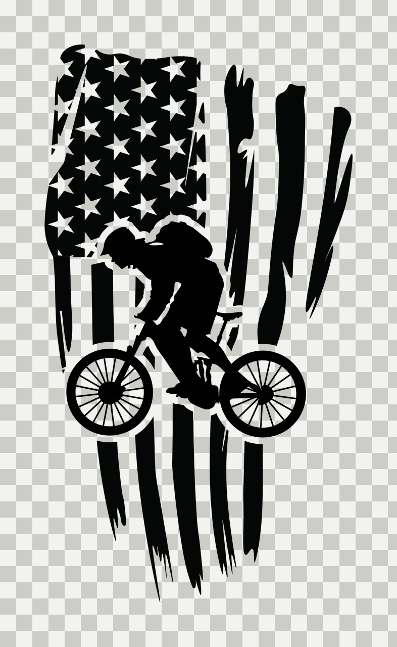 Cyclist On Weathered Flag biking bicycle silhouette black white transparency and detail preview thumbnail