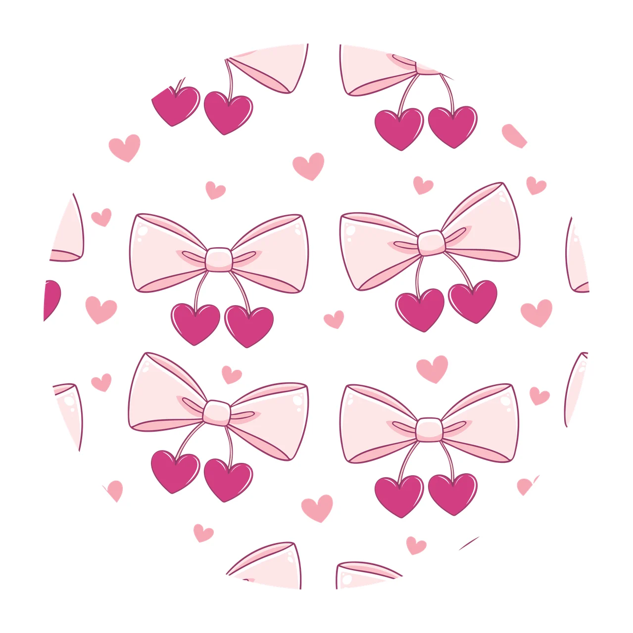 Keychain Bows And Hearts Seamless Pattern line drawing black